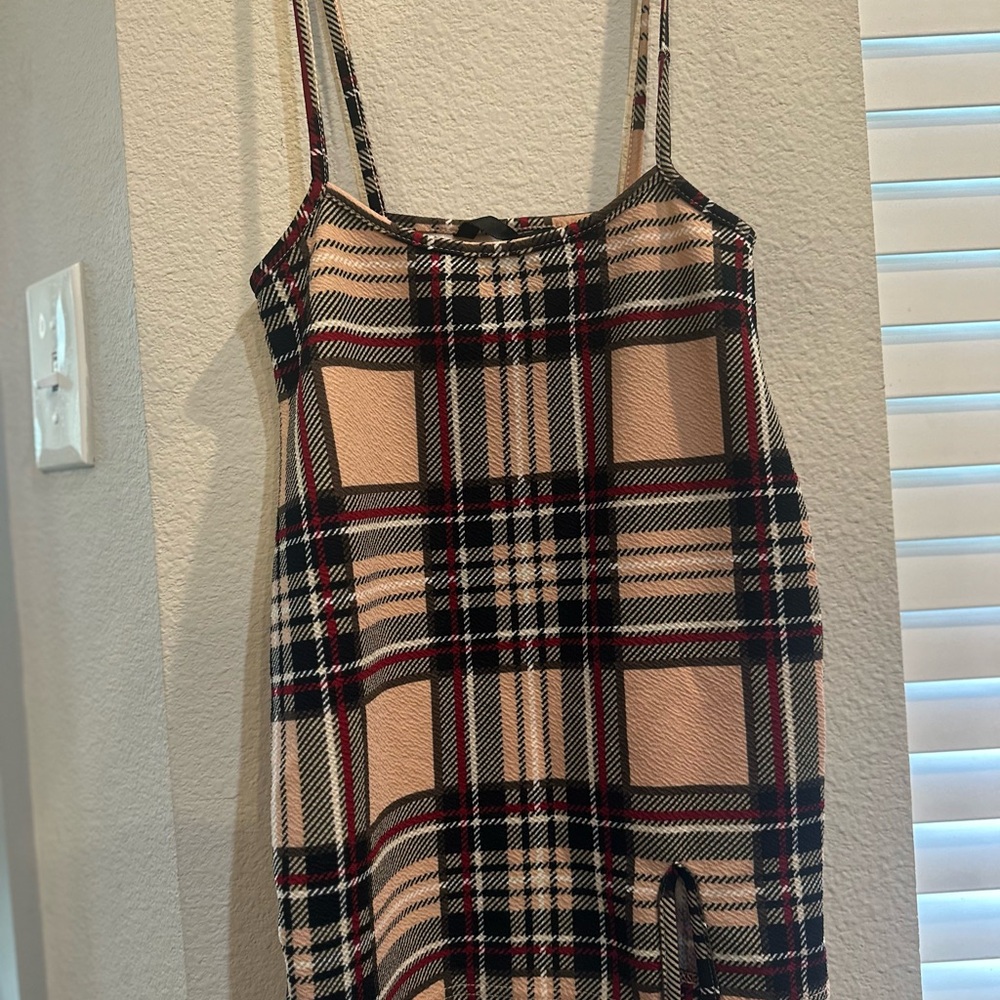 Peach Plaid Mini Skirt with slit